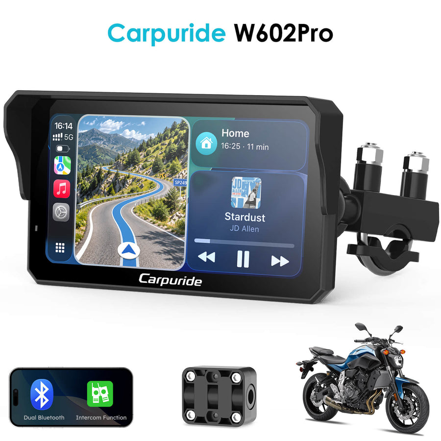 Carpuride W602 Pro wireless motorcycle stereo with dual Bluetooth