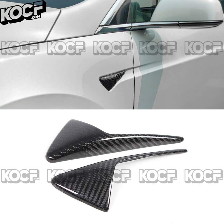 Carbon fiber camera and turn signal covers for Tesla Model 3