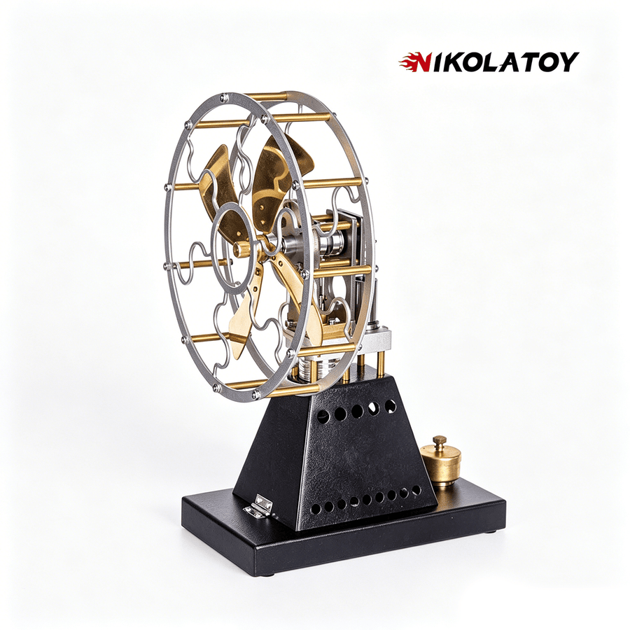 Retro fan driven by a Stirling engine with no electrical parts
