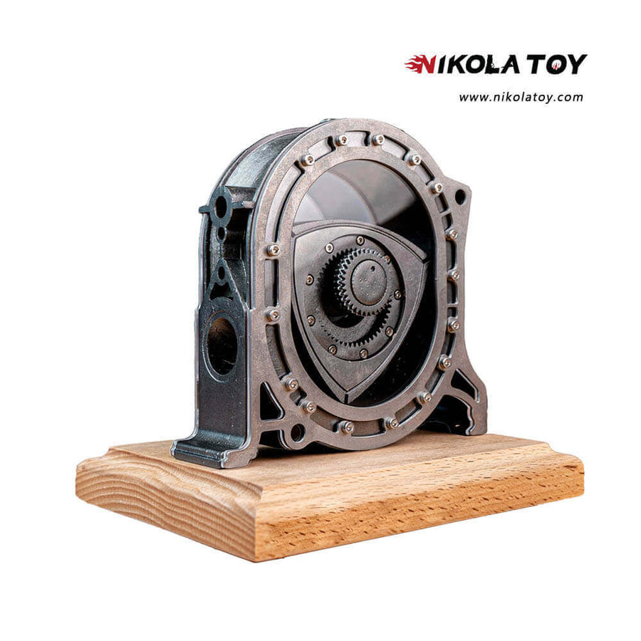 Wankel rotary engine desktop model in wood and alloy