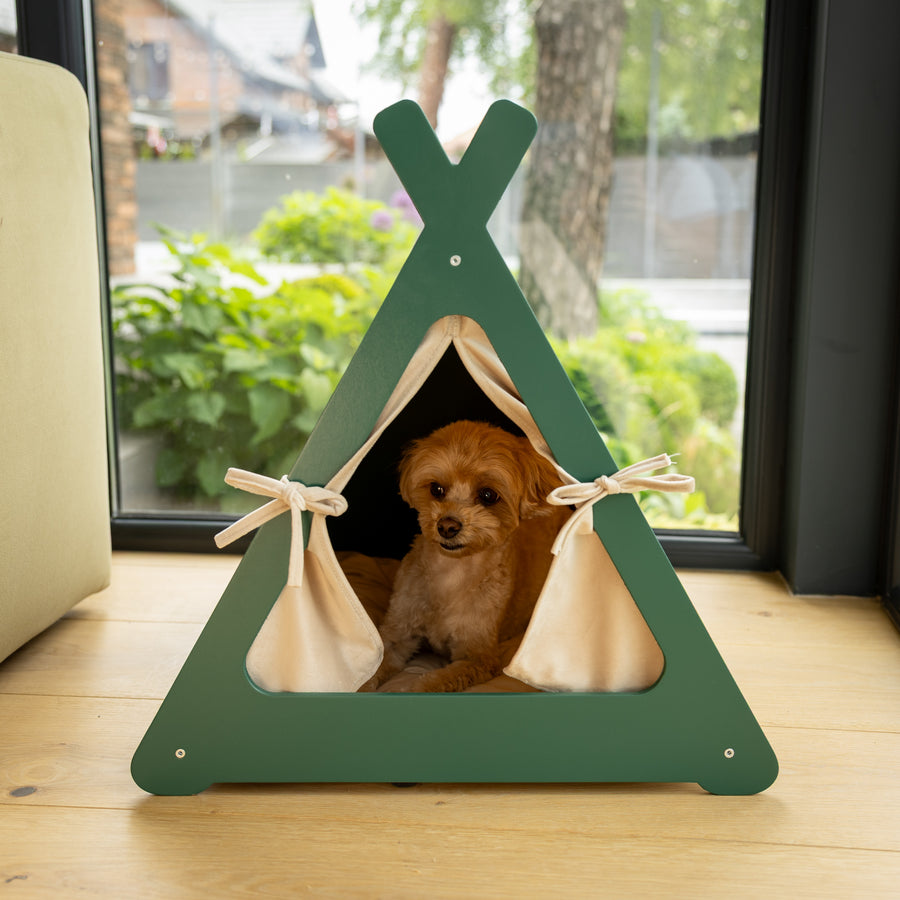 Wooden frame pet teepee with fabric cover