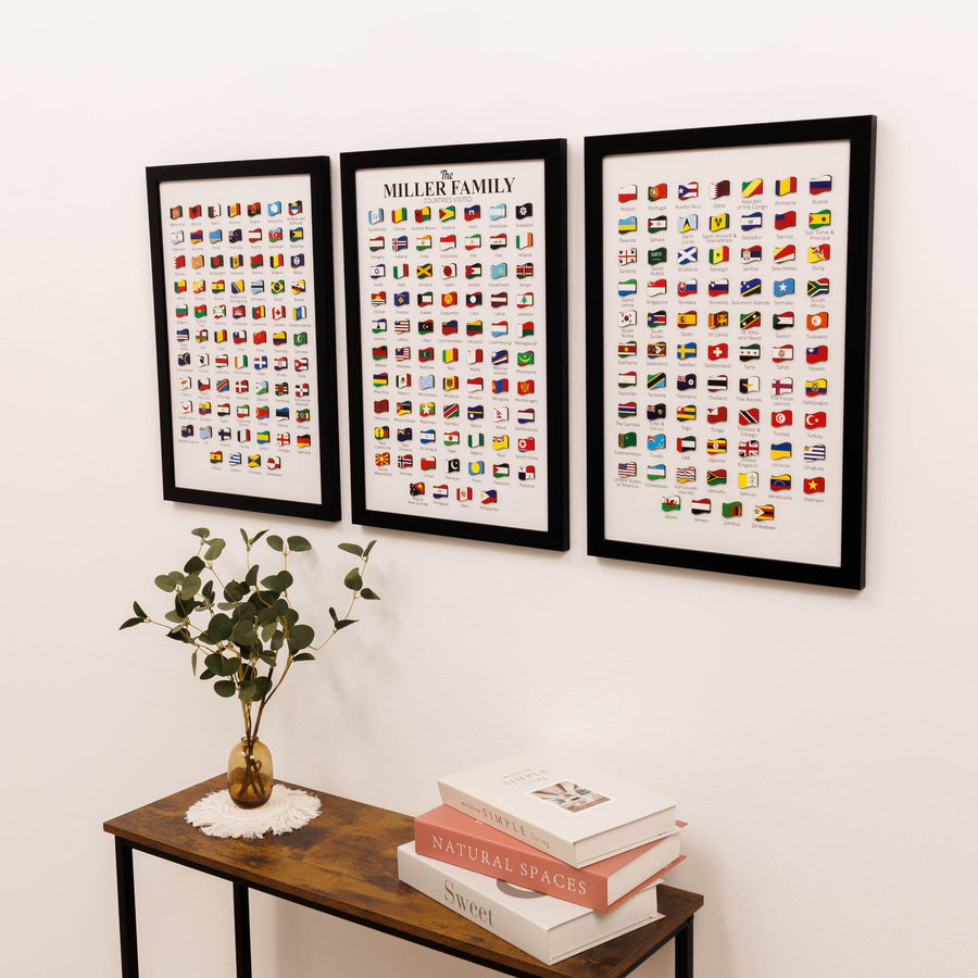 Poster travel tracker showing world countries and landmarks