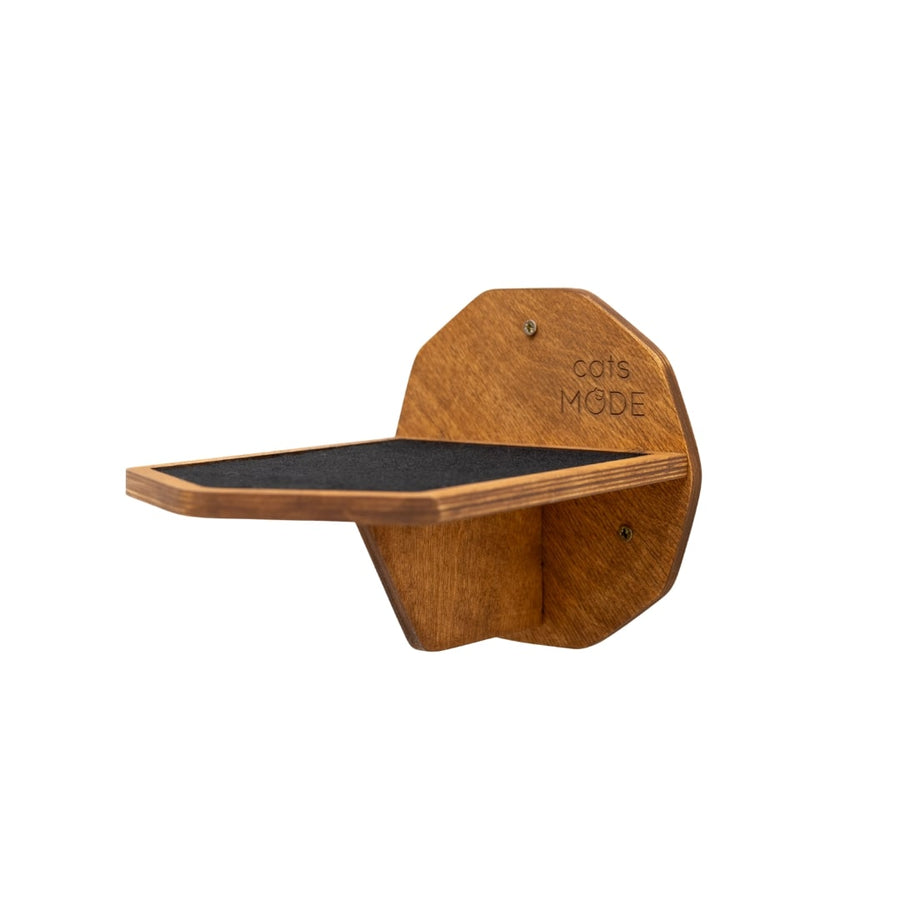 Oak hexagon wall shelves for cats to climb